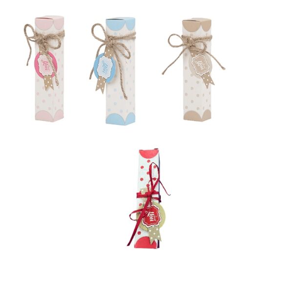10 SCATOLE -ASTUCCIO PER CONFETTI/ CARAMELLE POIS CON TARGHETTA   DISPONIBILI IN 4 COLORI