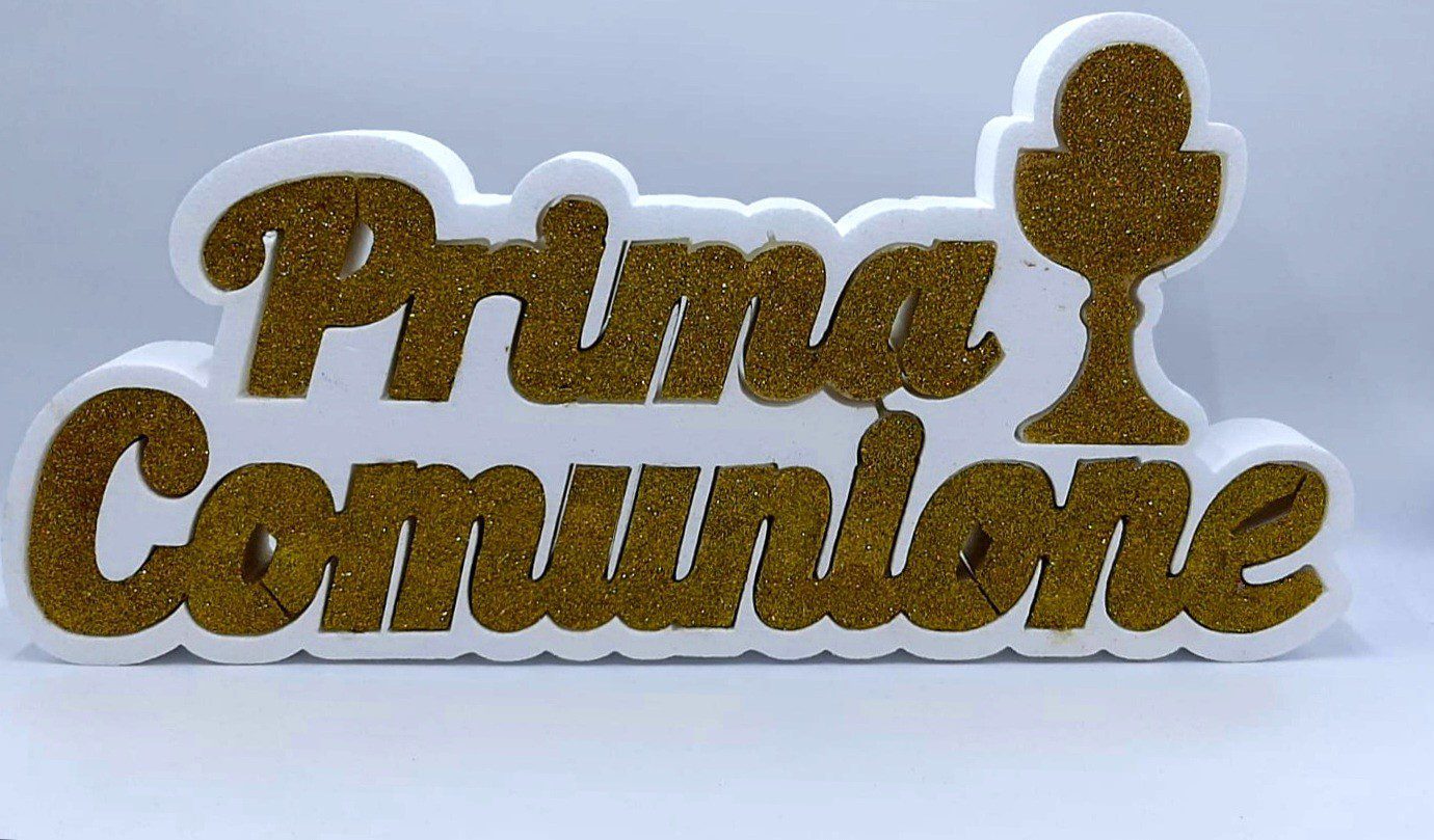 SCRITTA PERSONALIZZATA IN POISTIROLO GLITTERATA PRIMA COMUNIONE | www