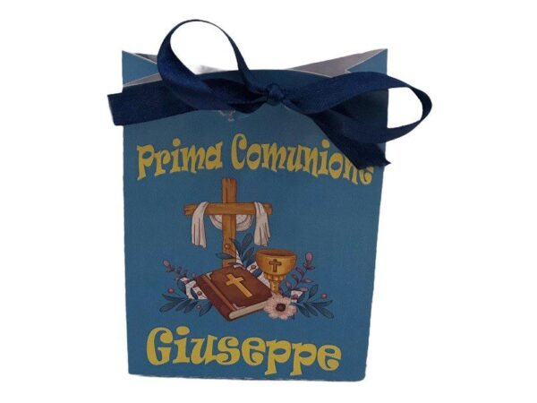 12 Scatole Comunione Modello Shopping Blu Personalizzabili per confetti caramelle