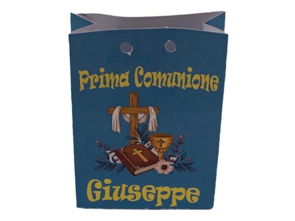 12 Scatole Comunione Modello Shopping Blu Personalizzabili per confetti caramelle - immagine 2