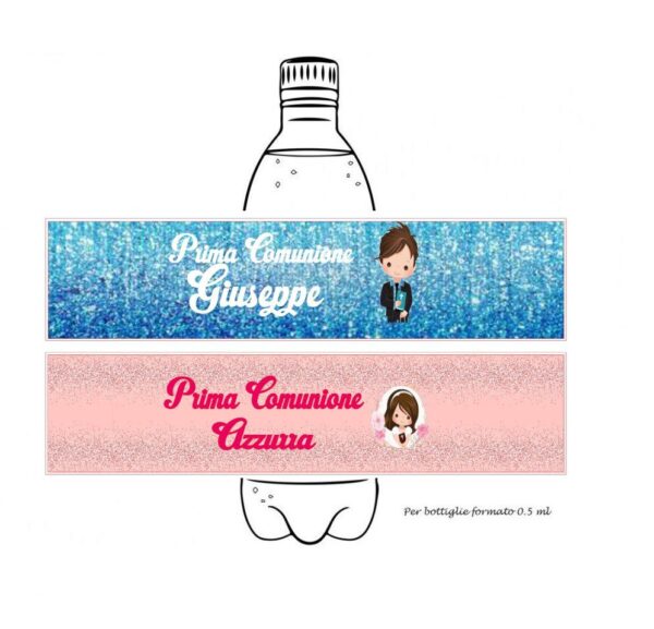 12 Etichette adesive per acqua Comunione Personalizzabili