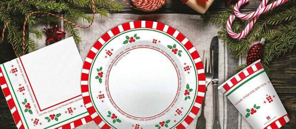 Kit 8 Ospiti Natale Limited Edition Coordinato TAVOLA Natale(8 Piatti CM 25,8 Piatti CM 20, 8 Bicchieri,20 TOVAGLIOLI) - immagine 2