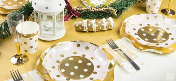 KIT 10 OSPITI POIS ORO METAL NATALE(10 PIATTI CM 18,10 PIATTI CM 23,10 BICCHIERI,20 TOVAGLIOLI) - immagine 2