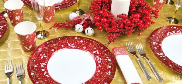 KIT 16 OSPITI MAGIC CHRISTMAS METAL NATALE(16 PIATTI CM 20, 16 BICCHIERI, 50 TOVAGLIOLI,1 TOVAGLIA) - immagine 2