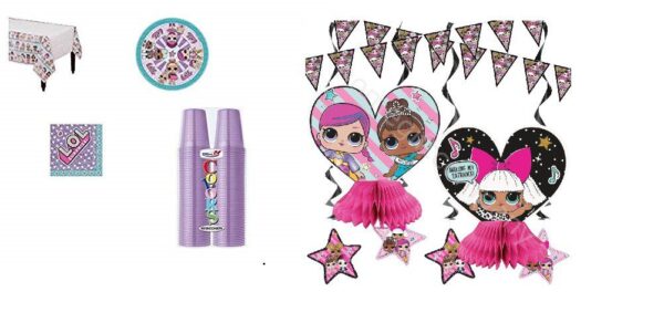 KIT 8 OSPITI LOL SURPRISE CON SET DECORAZIONE TAVOLO 7 PEZZI