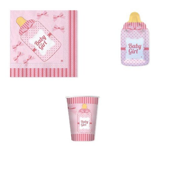 KIT PER FESTA 72 PEZZI BIBERON ROSA COORDINATO TAVOLA (16 PIATTI-16 BICCHIERI-40 TOVAGLIOLI)