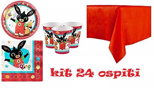 KIT FESTA BING 24 OSPITI COORDINATO TAVOLA (24 PIATTI,24 BICCHIERI,40  TOVAGLIOLI,1 TOVAGLIA)