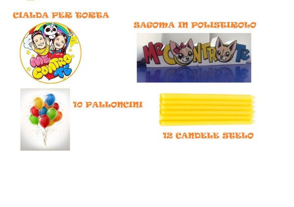 KIT ME CONTRO TE CON OSTIA PER TORTA- SAGOMA IN POLISTIROLO -10 PALLONI -12 CANDELE - immagine 2