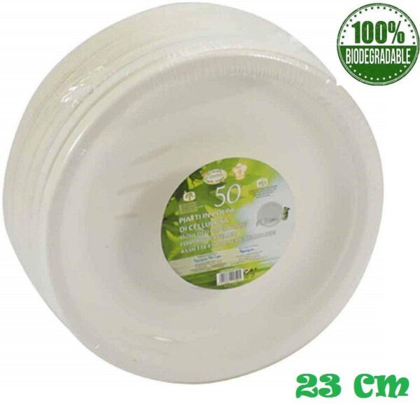 Piatto rotondo in polpa di cellulosa diam. 23 cm - 50 pz Biodegradabile compostabile