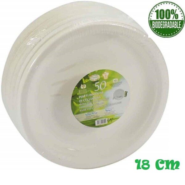 Piatto rotondo in polpa di cellulosa diam. 18 cm - 50 pz Biodegradabile compostabile