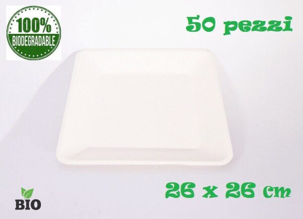 Piatto quadrato in polpa di cellulosa 26x26 cm- 50 pz Biodegradabile compostabile