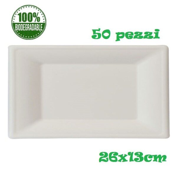 Piatto vassoio rettangolare in polpa di cellulosa 26x13 cm- 50 pz Biodegradabile compostabile