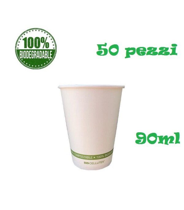 Bicchieri in carta + PLA biocellutex® da 90 ml 50 pz Biodegradabile compostabile