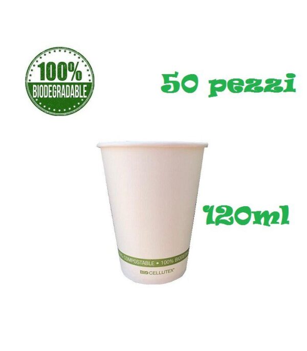 Bicchieri in carta + PLA biocellutex® da 120 ml 50 pz Biodegradabile compostabile
