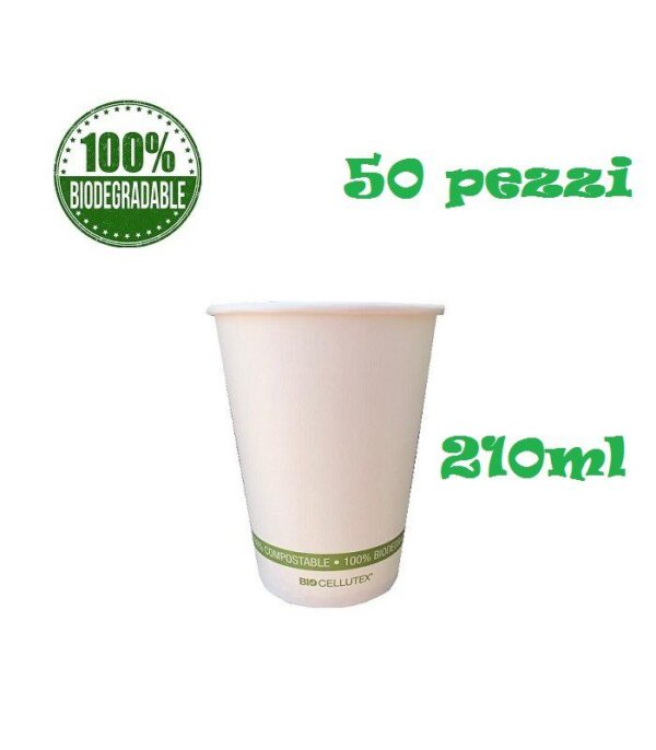 Bicchieri in carta + PLA biocellutex® da 210 ml 50 pz Biodegradabile compostabile