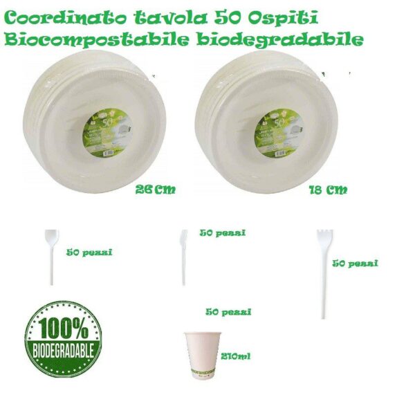 Kit Festa 1 Coordinato Tavola 50 ospiti Biodegradabile compostabile
