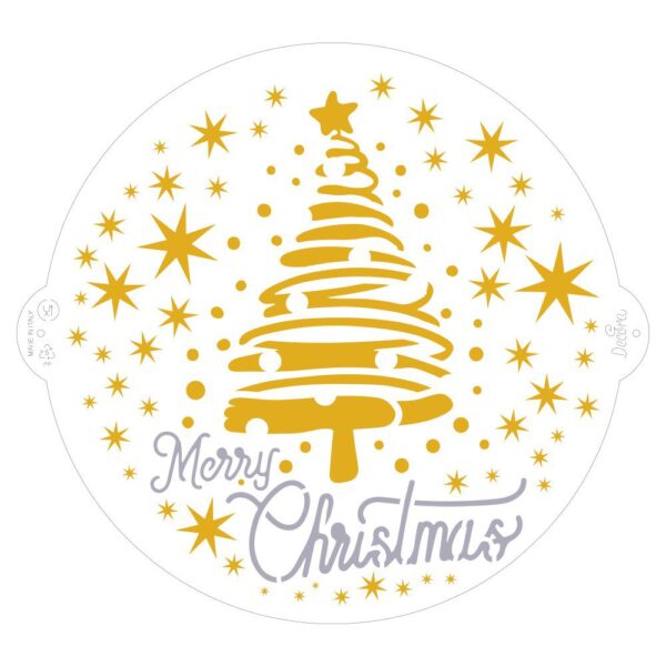 STENCIL PER TORTE MERRY CHRISTMAS TREE & STARS DECORA NATALE