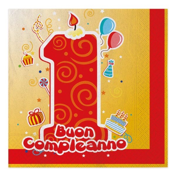 20 Tovaglioli 33 x 33 cm Primo Compleanno