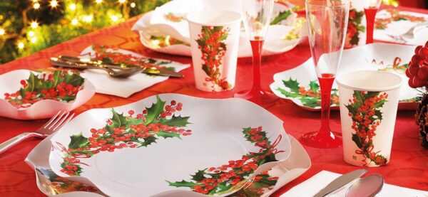 KIT 8 OSPITI BIANCO NATALE NATALE(10 PIATTI CM32, 8 PIATTI CM27,10 BICCHIERI,20 TOVAGLIOLI) - immagine 2
