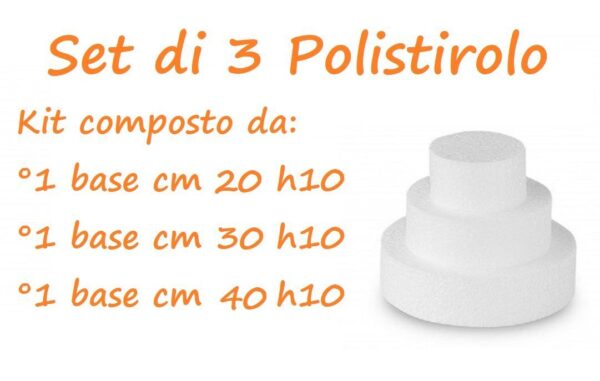 Set da 3 Basi di Polistirolo per Torte Altezza 10 cm(20 cm h10 - 30 cm h10 - 40 cm h10)