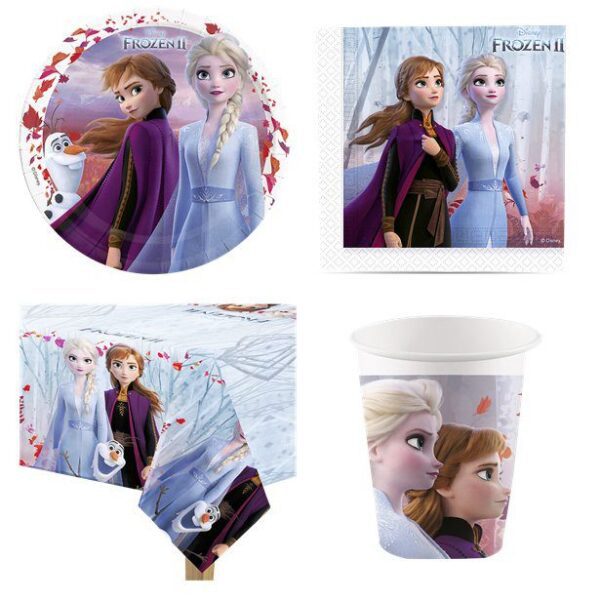 FROZEN II KIT 3 COMPLEANNO BAMBINO SET ADDOBBI PARTY FESTA DECORAZIONE(40 PIATTI,40 BICCHIERI,40 TOVAGLIOLI,1TOVAGLIA)