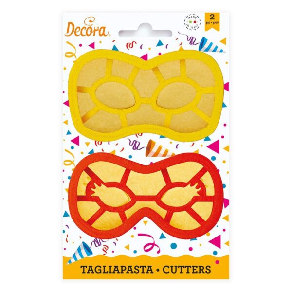 Decora Confezione Tagliapasta Maschera Carnevale, Plastica, Arancio Giallo, 2 Pezzi