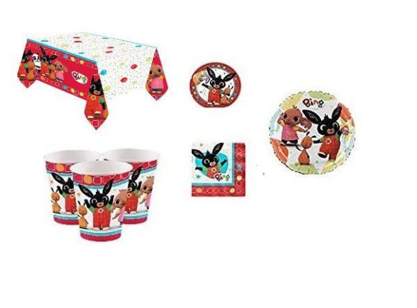 KIT FESTA BING 16 OSPIT CON PALLONE COORDINATO TAVOLA(16 PIATTI ,16 BICCHIERI ,16 TOVAGLIOLI,1 TOVAGLIA,1 PALLONE FOIL)