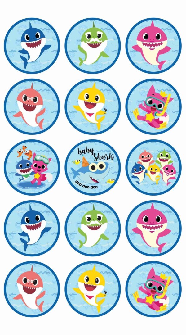 CIALDA SU OSTIA BABY SHARK 15 IMPRONTE PER BISCOTTI CUPCAKES VESTIBISCOTTI - immagine 2