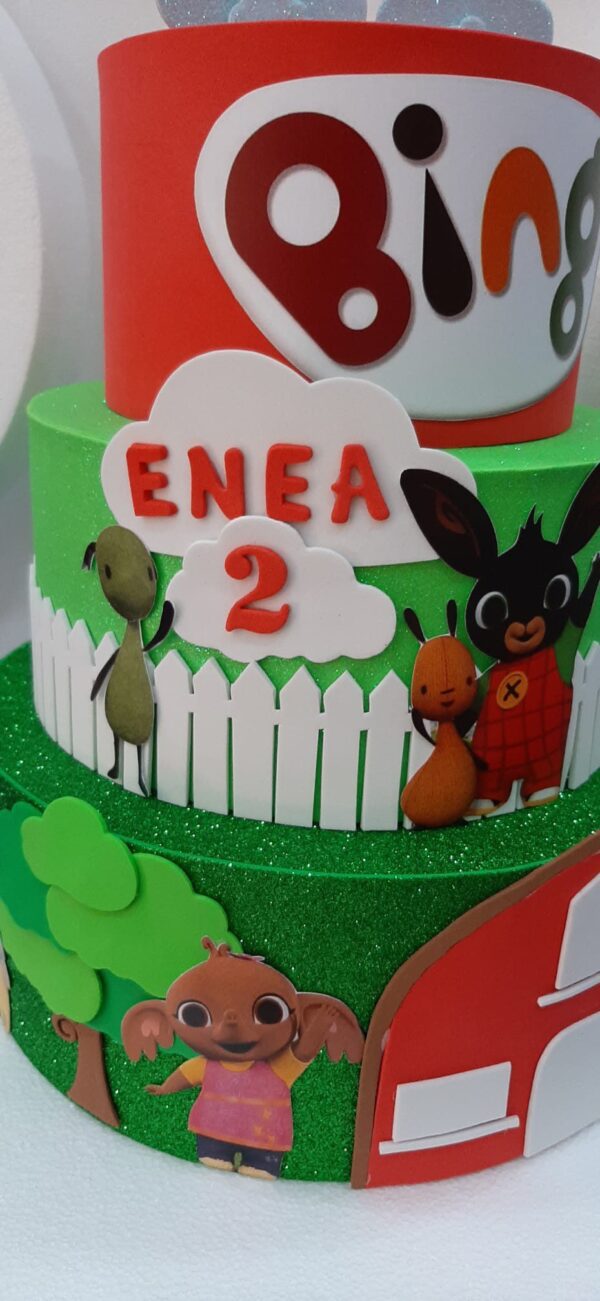 KIT TORTA SCENOGRAFICA PER COMPLEANNO  BING 3 PIANI CON 20 LECCA LECCA CON BOLLINO E BASE PERSONALIZZATI - immagine 4