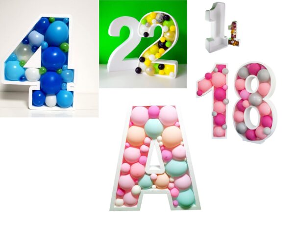 KIT  PORTA PALLONCINI NUMERI /LETTERE IN POLISTIROLO  CON NUMERO / LETTERA  colore personalizzato - immagine 2