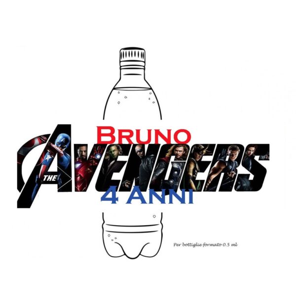 12 Etichette adesive per acqua Avengers Personalizzabili