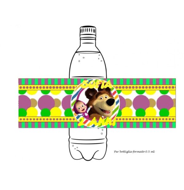 12 Etichette adesive per acqua Masha e Orso Personalizzabili