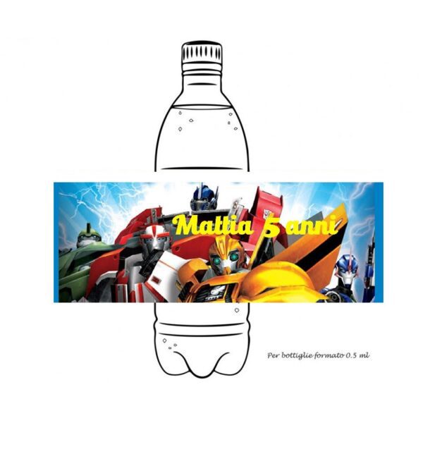 12 Etichette adesive per acqua Transformers Personalizzabili