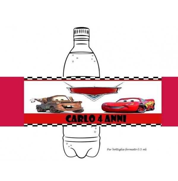 12 Etichette adesive per acqua Cars Disney Personalizzabili