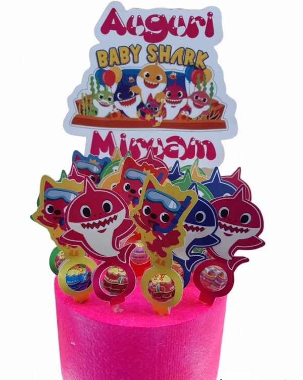 KIT CHUPA CHUPS BABY SHARK CON BASE E TOPPER PERSONALIZZATO