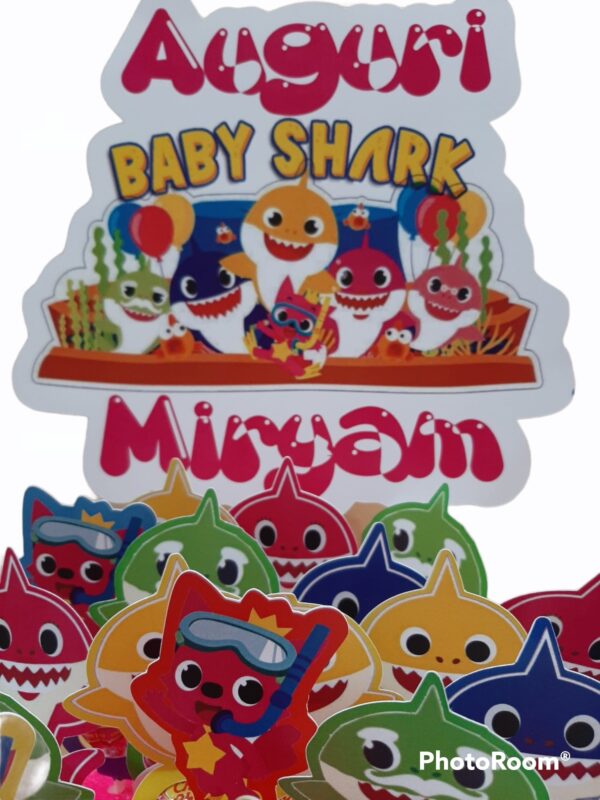 KIT CHUPA CHUPS BABY SHARK CON BASE E TOPPER PERSONALIZZATO - immagine 3