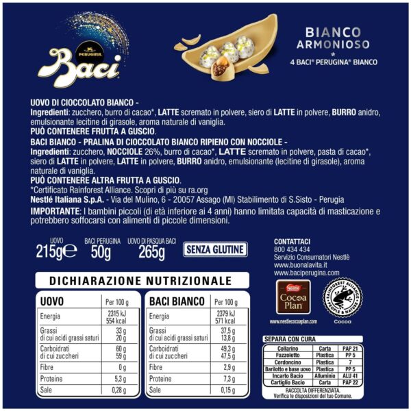 BACI PERUGINA Uovo di Cioccolato Bianco con Sorpresa e 4 BACI PERUGINA BIANCO 265g - immagine 2