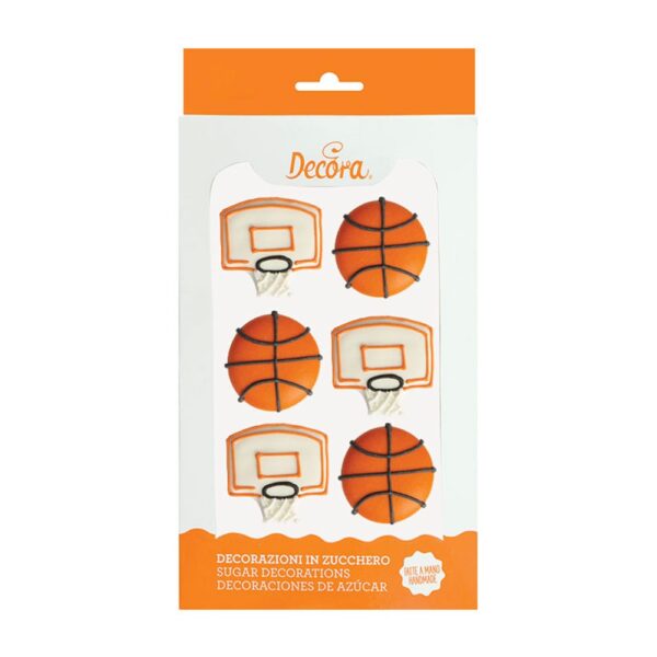 DECORAZIONI IN ZUCCHERO PALLONE BASKET E CANESTRO