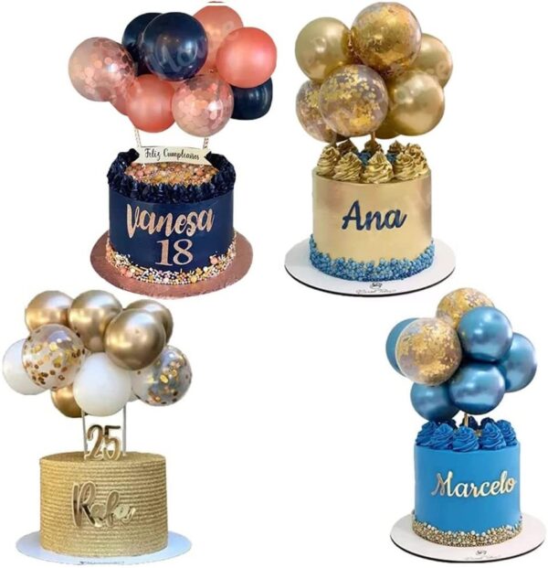 KIT TOPPER  PER TORTA  PALLONCINI CON CORIANDOLI PER TORTA blu/ chic rosa - immagine 2