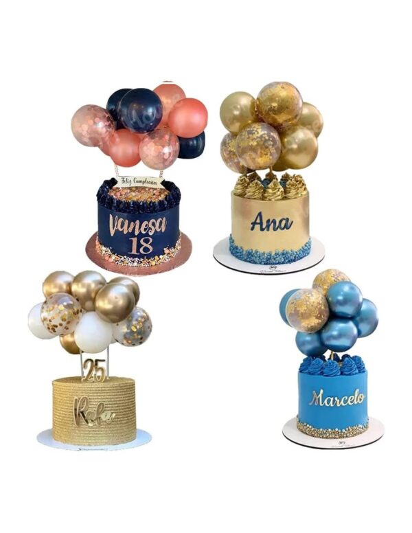 KIT TOPPER  PER TORTA  PALLONCINI CON CORIANDOLI PER TORTA PANNA/ORO - immagine 2