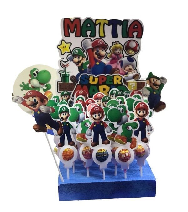 CHUPA CHUPS CON  BASE E TOPPER PERSONALIZZATO MARIO BROS