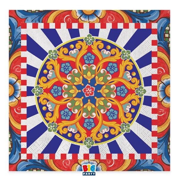 KIT 16 OSPITI COORDINATO TAVOLA SICILIA( 16 piatti dolce,16 piatti piani 16 bicchieri,20 tovaglioli) - immagine 2