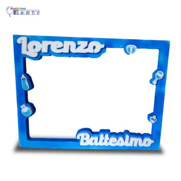 CORNICE PER FOTO IN POLISTIROLO CON NOME E APPICAZIONI IN 2D INTERAMENTE PERSONALIZZABILE BATTESIMO