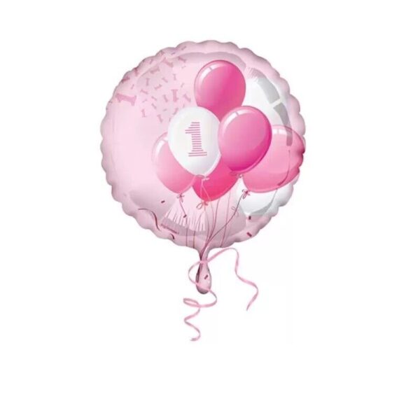 16 OSPITI COORDINATO TAVOLA PRIMO COMPLEANNO PALLONCINO ROSA CON TOVAGLIA E  PALLONE IN MYLAR - immagine 2
