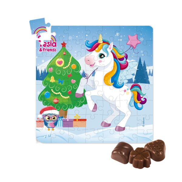 PUZZEL CON PRALINE  NATALE MINIOS, LADY BUG, UNICORNO,JUSTICE LEAGUE - immagine 5