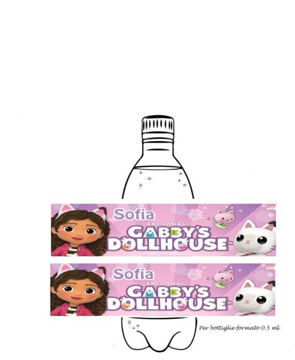 12 ETICHETTE ADESIVE  PERSONALIZZATE PER ACUQUA GABBY LA CASA DELLE BAMBOLE GABBY DOLLHOUSE