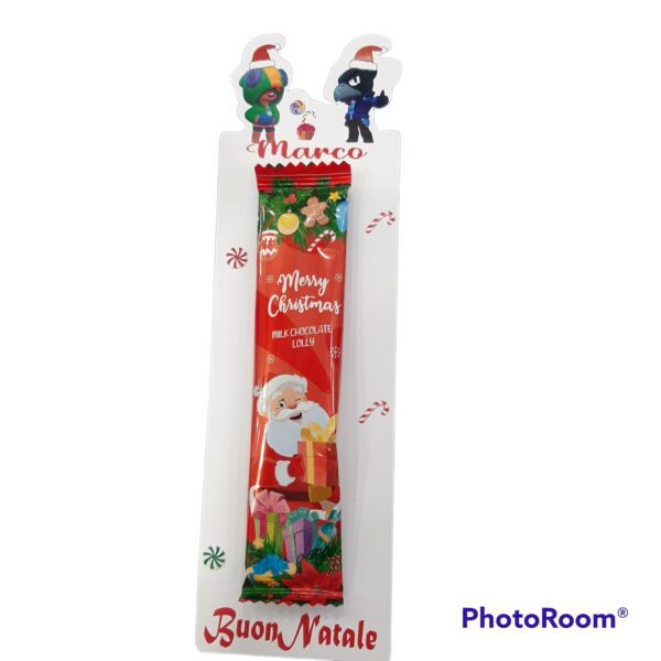 10 LECCA LECCA IN CIOCCOLATO BABBO NATALE SU CARTONCINO CON NOME PERSONALIZZATO BRAWL STAR  GADGET FINE FESTA