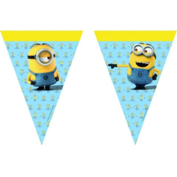 NEW KIT 16 OSPITI COORDINATO TAVOLA MINIONS CON TOVAGLIA, PALLONE FOIL FESTONE BANDIERINE - immagine 2