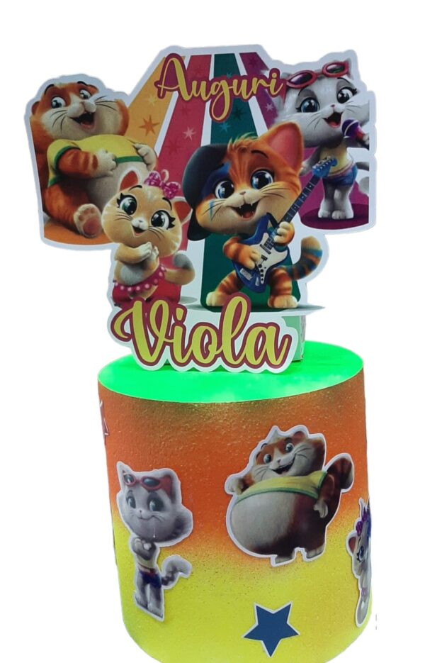 TORTA SCENOGRAFICA PER COMPLEANNO  44 GATTI CON TOPPER PERSONALIZZATO