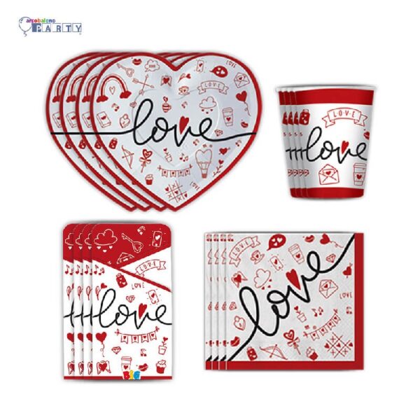 KIT 12 OSPITI COORDINATO TAVOLA LOVE SAN VALENTINO CON PORTAPOSATE 10 PALLONCINI ASSORTITI E 6 BOX SCATOLA